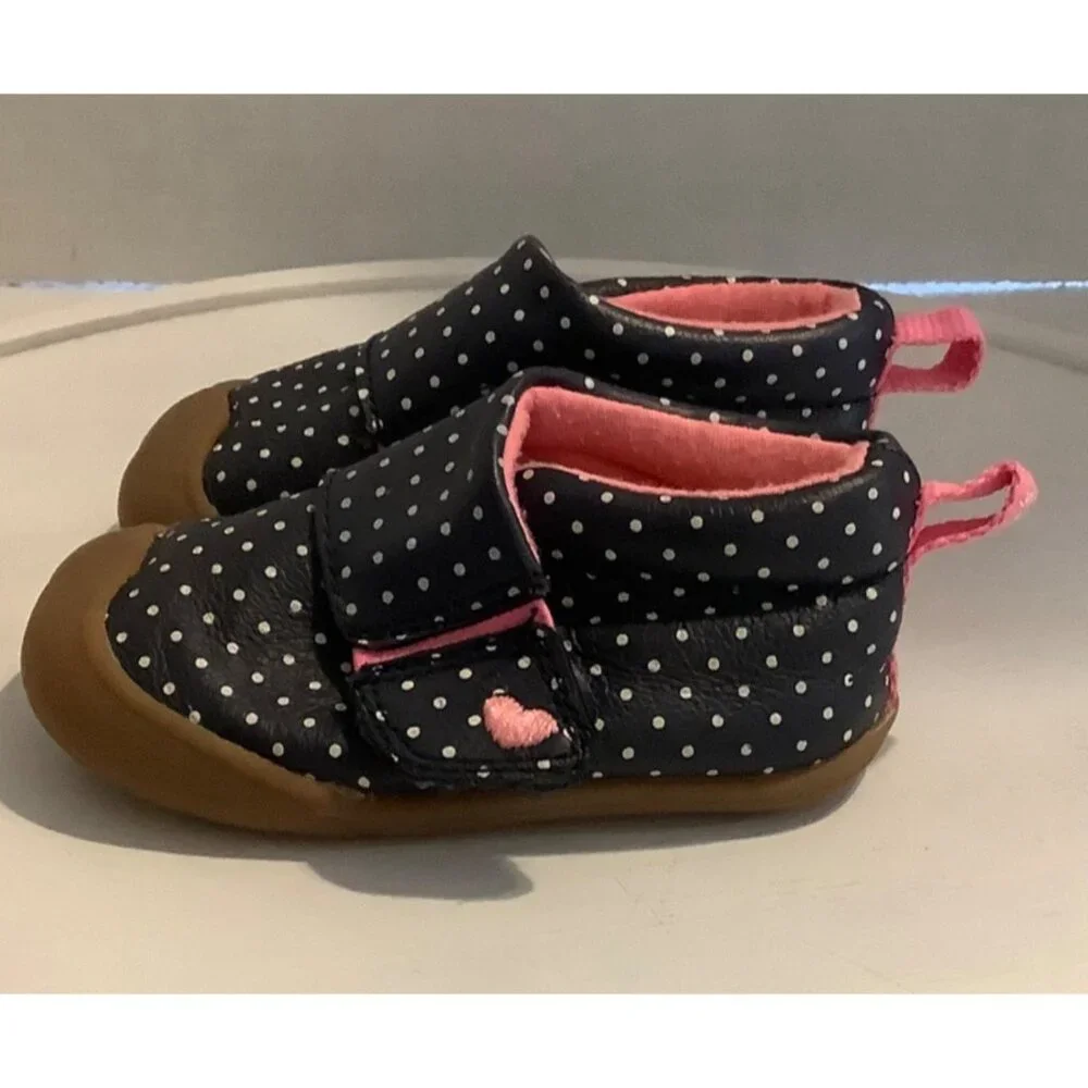 Carter's‎ ABBY Every Step Leather Blend Crawl Shoe Infant Baby Girl 3 Polka Dot